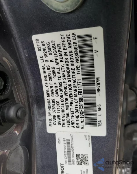 2020 Honda Civic Sport from USA, damaged, VIN 19XFC2F88LE011771